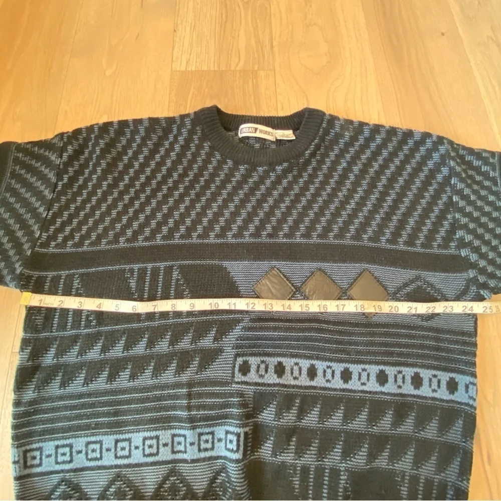 Vintage 90s Urban Works Dad Grandpa Sweater Leather Trim Patch Crewneck Pullover